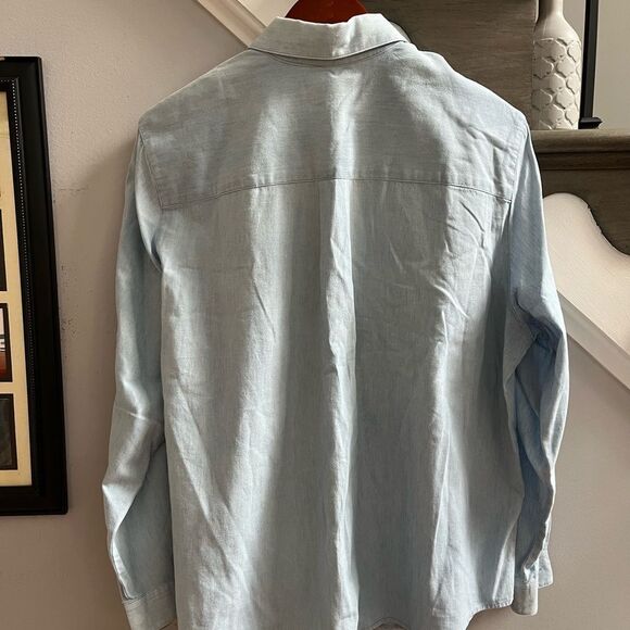 Vintage Karen Scott Santa Train Embroidered Chambray Button Down Shirt sz XL - Picture 5 of 7